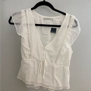 Abercrombie & Fitch White Swiss Dot Peplum Tie-Front Top